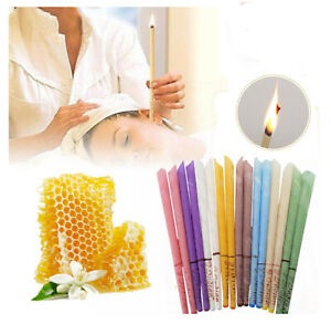Beeswax and cotton ear candles in assorted colours